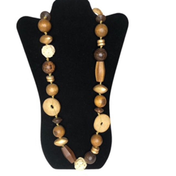 NWOT Handmade Wood Beaded and Other Materials 32" Long Necklace - Picture 2 of 5
